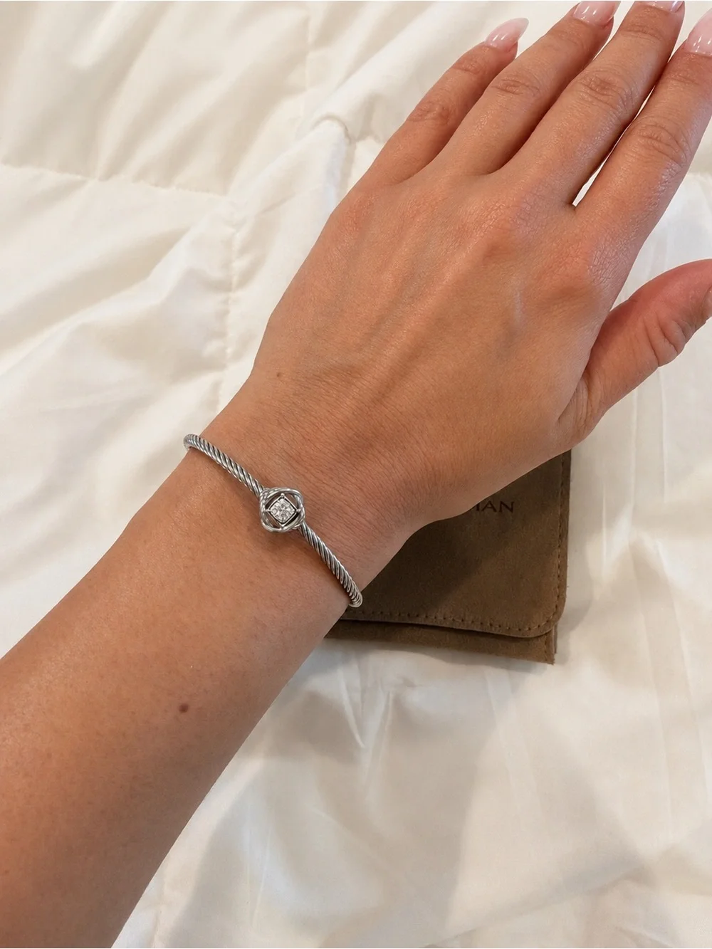 David Yurman Sterling Diamond Cable Hoop Bracelet - Silver